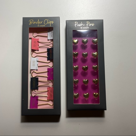 NWT 8 binder clips and 15 heart shape push pins - Picture 2 of 6